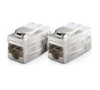 deleyCON 2 Pieza Cat 7 Acoplamiento Keystone Metal 2X RJ45 Conector Conector para Cable de Conexión RJ45 600 MHz 10 Gbps LAN DSL Ethernet y Utilizable como Keystone - Plata