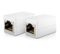 deleyCON 2 Piezas RJ45 Acoplamiento (1000 Mbit) Gigabit Cable LAN Cable de Extensión Ethernet Adaptador Conector Compatible con Cat8, Cat7, Cat6, Cat5 Patch Cable DSL PoE 2X RJ45 Socket - Blanco
