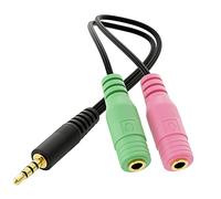 deleyCON 20cm Auriculares Headset Splitter Audio Jack Y Adaptador Estéreo - 1x 3,5mm Conector CTIA 4 Polos TRRS a 2x 3,5mm Hembra - 1x Jack Conexión para Auriculares y Micrófono