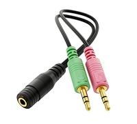 deleyCON 20cm Headset PC Laptop Adaptador Audio Jack Y Adaptador Estéreo - 1x 3,5mm Hembra CTIA 4 Polos TRRS a 2x 3,5mm Conector - Smartphone Headset a PC o Laptop