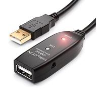 deleyCON 20m Cable de Extensión USB 2.0 Cable Repetidor con Señal de Amplificación 2 Activa de Salida USB Tipo A Macho a Entrada Tipo A Hembra - Negro