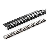 deleyCON 24 Puerto CAT7 Patchpanel SET Campo de Distribución Modular 1 HE 19" Pulgadas Instalación en Rack + 24 Módulos Keystone CAT 7 RJ45 LAN Red 10 Gbit/s 600 MHz Cables de Descarga Negro