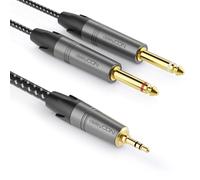 deleyCON 2m 3,5mm Jack Estéreo a 2x 6,3mm Jack Mono Cable - Y Audio Splitter Digital Interface Instrumento para Mezclador, Grabador Audio, Guitarra, Amplificador, Micrófono