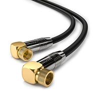 deleyCON 2m Cable Antena SAT - 4K Ultra-HD Full HD HDTV - Cable Satélite Coaxial - 2x Acodado - Conector F (90° Grados) a Conector F (90° Grados) - Conector Metálico - Negro