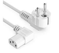 deleyCON 2m Cable de Alimentación a Prueba de Choques con Enchufe Tipo F (CEE 7/7) en ángulo de 90° a Conector C13 en ángulo de 90° Derecha, para PC, Ordenador, Monitor, Impresora y Proyector - Blanco