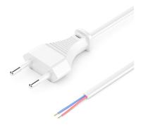 deleyCON 2m Cable de Alimentación Euro con Extremo Abierto - Cable Eléctrico de Repuesto para Conexión - Enchufe Plano Tipo C - para Luminarias Lámparas - Blanco