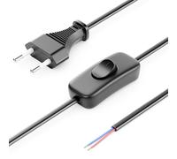 deleyCON 2m Cable de Alimentación Euro con Interruptor y Extremo Abierto - Cable Eléctrico de Repuesto para Conexión - Enchufe Plano Tipo C - para Luminarias Lámparas - Negro