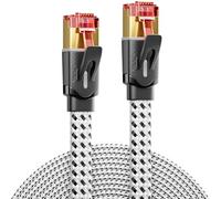 deleyCON 2m Cable de Red Cat7 Plano de Nailon (10 Gbps, Conductor de Cobre) Ethernet LAN - Conector RJ45 - Cable Patch para DSL, Router, Internet, Wi-Fi - Blanco