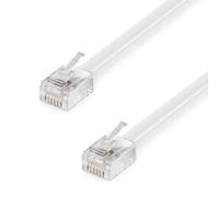 deleyCON 2m Cable Teléfono - RJ11 Modular 6P4C Western - 2x Conector RJ11 con Cable Plano para Toma Teléfono Módem Router Fax ISDN DSL VDSL Internet Blanco