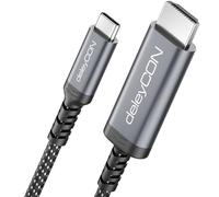 deleyCON 2m Cable USB-C a HDMI 4K UHD 60Hz (Aluminio, Trenzado) para Monitor/TV/Proyector HDMI, Thunderbolt 3/4, compatible con iPhone 17 16 15, MacBook, iPad Pro/Air, Galaxy S25 S24, Portátil