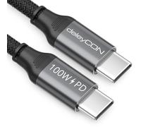 deleyCON 2m Cable USB-C (USB 3.2 Gen2 10Gbit/s & 100W) de Datos y Carga 4K@60Hz para iPhone 16 15 Pro Max Airpods Watch Samsung S25 S24 S23 IPad MacBook Tablet Switch PS5 SSD