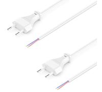 deleyCON 2X 2m Cable de Alimentación Euro con Extremo Abierto - Cable Eléctrico de Repuesto para Conexión - Enchufe Plano Tipo C - para Luminarias Lámparas - Blanco