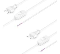 deleyCON 2X 2m Cable de Alimentación Euro con Interruptor y Extremo Abierto - Cable Eléctrico de Repuesto para Conexión - Enchufe Plano Tipo C - para Luminarias Lámparas - Blanco