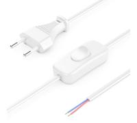 deleyCON 2X 3,0m Cable de Alimentación Euro con Interruptor y Extremo Abierto - Cable Eléctrico de Repuesto para Conexión - Enchufe Plano Tipo C - para Luminarias Lámparas - Blanco