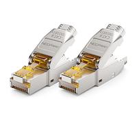deleyCON 2x CAT 8 Conector de Red RJ45 Sin Herramientas Apantallado Enchufe de Red 40Gbit/s para Rígidos Cable en Crudo Conector de Enchufe RJ45 Ethernet LAN DSL Cable de Conexión