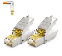 deleyCON 2x Conector de Red CAT 8 RJ45 en ángulo 90° Sin Herramientas, Blindado, 40 Gbit/s, para Cable de Instalación Rígido (Cable en Bruto) - Ethernet LAN DSL Patch