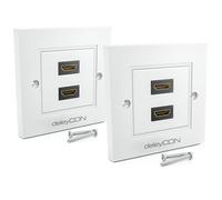 deleyCON 2x HDMI Toma Caja Pared 2x Puerto Montaje Empotrado - EARC, High Speed, 4K/8K FULL HD Soporte - para TV, PS5, Soundbar, Dolby, HiFi - 80x80mm - Blanco