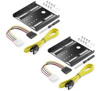 deleyCON 2x Marco de Montaje para Discos Duros de 2,5 SSD a 3,5 Adaptador Marco Desmontable Soporte de Montaje Rieles Incl. Tornillos Adaptador de Corriente Cable SATA y Destornillador - Negro