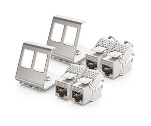 deleyCON 2x Módulo de Conector Keystone CAT6a con 2x Adaptador de Carril de 2 Puerto como Conjunto Apantallamiento STP Metálico Toma RJ45 Red de 10 Gbit/s Montaje a Presión para Rieles DIN de 35mm