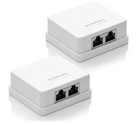 deleyCON 2x Toma de Red CAT 6a - 2x Puerto RJ45, FTP Blindada, Montaje en Superficie, 10 Gbit - Caja de Red Ethernet LAN RAL 9003 - Blanco