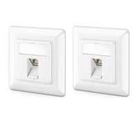 deleyCON 2x Toma de Red CAT6a Empotrada con RJ45 Keystone - 10 Gbps, STP Blindada, Caja de Datos para Cables Patch, Cables de Red, Cableado Ethernet, Gigabit LAN, Blanco