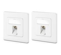 deleyCON 2x Toma de Red CAT7 1 Puerto - 10 Gigabit - Toma Empotrada Ethernet LAN/de Datos Blindada + 2x Conector Keystone CAT 7 RJ45 para Cable de Red DSL/Patch/Instalación - Blanco