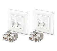 deleyCON 2x Toma de Red RJ45 Empotrable 10 Gbit/s Keystone (2x Toma de Red + 4x Keystone) RJ45 Cat6a - para Cables de Instalación CAT6 CAT7 Gigabit, Totalmente Apantallada - Blanco