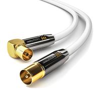 deleyCON 3,0m Cable de Antena TV 4K - 4K Ultra HD Full HD HDTV - 1x Acodado - Cable Coaxial - Conector IEC (Recto) a Toma IEC (90°) - Conectores Metálicos - Blanco