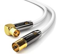 deleyCON 3,0m Cable de Antena TV 4K Coaxial - 4K Ultra HD Full HD HDTV - 1x Conector IEC Acodado 90° a Toma IEC Recta - TV Radio DVB-T2 Conectores Metálicos - Blanco