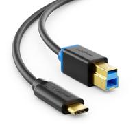 deleyCON 3,0m Cable USB 3.0 Impresora Escáner USB-C a Tipo B - Negro | Cable de datos de 5 Gbit/s con conector tipo 3.1 para ordenadores, impresoras y discos duros externos