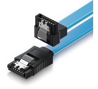 deleyCON 30cm Cable SATA III S-ATA 3 de Datos - Cable de Conexión para HDD SSD con Clip Metálico - 6 Gbit/s - 1x Recto y 1x Conector en Ángulo 90° L-Type - Azul