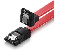 deleyCON 30cm Cable SATA III S-ATA 3 de Datos - Cable de Conexión para HDD SSD con Clip Metálico - 6 Gbit/s - 1x Recto y 1x Conector en Ángulo 90° L-Type - Rojo