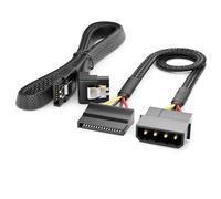 deleyCON 30cm Juego de Cables SATA y 4 Pines Molex a 15 Pines Incl. Cable SATA de 60 cm en Ángulo - Cable de Datos SATA 3 6 Gbit/s - Placa Base Disco Duro HDD SSD PC Fuente de Alimentación - Negro