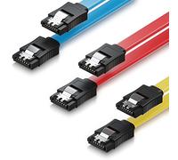 deleyCON 3x 50cm Cable SATA III en Set S-ATA 3 Datos - Cable Conexión HDD SSD Conector Clip Metálico 6 GBit/s - 2 Conector Recto Tipo L - Amarillo Rojo Azul
