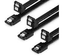 deleyCON 3x 50cm SATA 3 Nylon Cable Set Cable de Datos Cable de Conexión 6 Gbit/s Placa Base HDD SSD Disco Duro 1 Conector S-ATA en Ángulo de 90° Negro