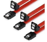 deleyCON 3x 50cm SATA 3 Nylon Cable Set Cable de Datos Cable de Conexión 6 Gbit/s Placa Base HDD SSD Disco Duro 1 Conector S-ATA en Ángulo de 90° Rojo