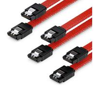 deleyCON 3x 50cm SATA 3 Nylon Cable Set Cable de Datos Cable de Conexión 6 Gbit/s Placa Base HDD SSD Disco Duro 2 Conector S-ATA Recto Rojo