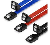deleyCON 3x 50cm SATA 3 Nylon Cable Set Cable de Datos Cable de Conexión 6 Gbit/s Placa Base HDD SSD Disco Duro 1 Conector S-ATA en Ángulo de 90° Negro Azul Rojo