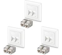 deleyCON 3x Toma de Red RJ45 Empotrable 10 Gbit/s Keystone (3x Toma de Red + 6x Keystone) RJ45 Cat6a - para Cables de Instalación CAT6 CAT7 Gigabit, Totalmente Apantallada - Blanco