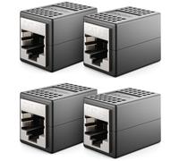 deleyCON 4 Piezas Acoplador RJ45 (10 Gbit/s) LAN Cable de Extensión de Cable de Red Ethernet Adaptador Conector Compatible con Cat8, Cat7, Cat6, Cat5 Patch Cable LAN DSL PoE 2X RJ45 Enchufe - Negro