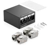 deleyCON 4 Puertos CAT7 Panel de Conexiones Conjunto con 4x CAT.7 Módulo RJ45 Keystone Jack STP 10 Gbit/s - Compatible con Cable de Instalación CAT6 CAT6a CAT7 CAT8 Ethernet LAN Cable de Red - Negro
