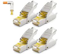 deleyCON 4x Conector de Red CAT 6a RJ45 en ángulo 90° Sin Herramientas, Blindado, 10 Gbit/s, para Cable de Instalación Rígido (Cable en Bruto) - Ethernet LAN DSL Patch