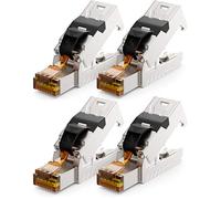 deleyCON 4x Conector RJ45 10 Gbit/s Sin Herramientas Pinza de Corte LSA para LAN Ethernet Cable de Instalación - Para Cables de Red CAT6a CAT7 CAT7a CAT8 Cable PoE Blindado Carcasa Metálica
