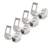 deleyCON 4x Módulo de Conector Keystone CAT6a con 4x Adaptador de Carril de 1 Puerto como Conjunto Apantallamiento STP Metálico Toma RJ45 Red de 10 Gbit/s Montaje a Presión para Rieles DIN de 35mm