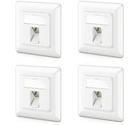 deleyCON 4x Toma de Red CAT6a Empotrada con RJ45 Keystone - 10 Gbps, STP Blindada, Caja de Datos para Cables Patch, Cables de Red, Cableado Ethernet, Gigabit LAN, Blanco