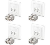 deleyCON 4x Toma de Red RJ45 Empotrable 10 Gbit/s Keystone (4x Toma de Red + 8x Keystone) RJ45 Cat6a - para Cables de Instalación CAT6 CAT7 Gigabit, Totalmente Apantallada - Blanco