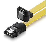 deleyCON 50cm Cable SATA III S-ATA 3 de Datos - Cable de Conexión para HDD SSD con Clip Metálico - 6 Gbit/s - 1x Recto y 1x Conector en Ángulo 90° L-Type - Amarillo