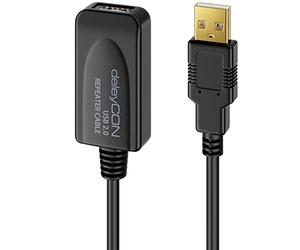 deleyCON 5m Prolongación Activo USB 2.0 con Intensificador de Señal - Cable de Repetidor para PC, Ordenador, Impresora, Escáner - Negro