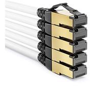 deleyCON 5x 0,25m Cable de Conexión CAT8.1 Cable de Red Cable de Datos S/FTP PIMF 2000MHz 40Gbit RJ45 Cable LAN DSL Cable Ethernet CAT.8 Conector RJ45 - Blanco
