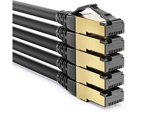 deleyCON 5x 0,25m Cable de Conexión CAT8.1 Cable de Red Cable de Datos S/FTP PIMF 2000MHz 40Gbit RJ45 Cable LAN DSL Cable Ethernet CAT.8 Conector RJ45 - Negro